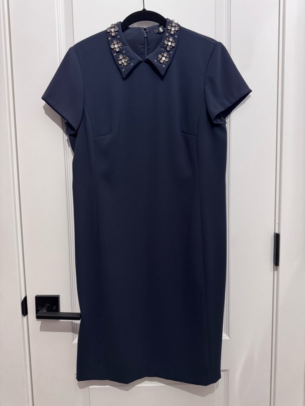 Ann Taylor Navy Midi Dress with Jeweled Collar